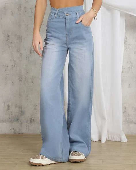 Shein Full Length Layered Mock Waist Mid Wash Jeans